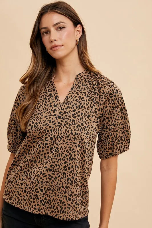 Annie Wear Animal Print Knit Volume Sleeve Blouse - Sleekdenim.com