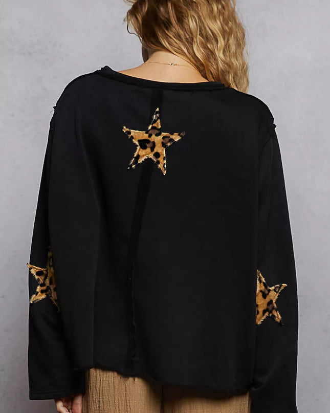 POL Round Neck Long Sleeve French Terry Sweatshirt with USA Letter Animal Patch - Sleekdenim.com