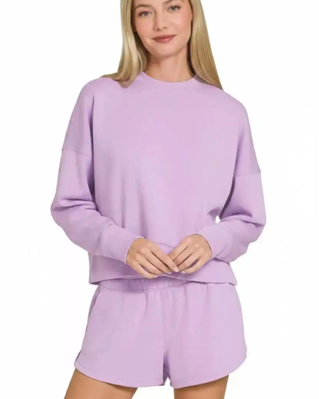 Zenana Scuba Long Sleeve Sweatshirts & Shorts Set - Sleekdenim.com