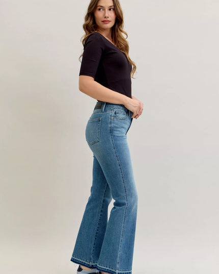 Judy Blue Full Size Mid Rise Slim Bootcut Tummy Control Release Hem Jeans Plus Size - Sleekdenim.com
