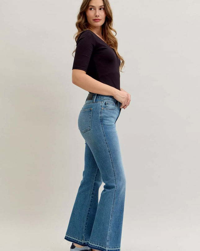 Judy Blue Full Size Mid Rise Slim Bootcut Tummy Control Release Hem Jeans Plus Size - Sleekdenim.com