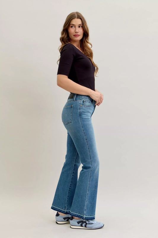 Judy Blue Full Size Mid Rise Slim Bootcut Tummy Control Release Hem Jeans Plus Size - Sleekdenim.com