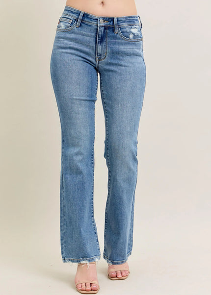 Judy Blue Full Size Mid Rise Wash Destroy Hem Bootcut Jeans Plus Size - Sleekdenim.com