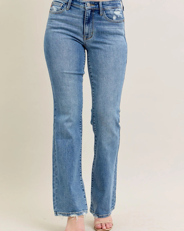 Judy Blue Full Size Mid Rise Wash Destroy Hem Bootcut Jeans Plus Size - Sleekdenim.com