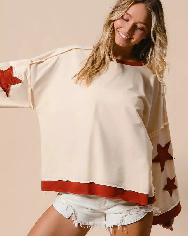 BiBi French Terry Top With Patch Detail Sweatshirt - Sleekdenim.com