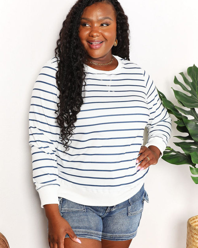 Double Take Striped Long Sleeve Round Neck Top - Sleekdenim.com