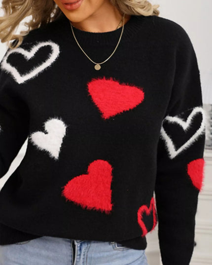 Valentine's Day Heart Pattern Knit Sweater - Sleekdenim.com