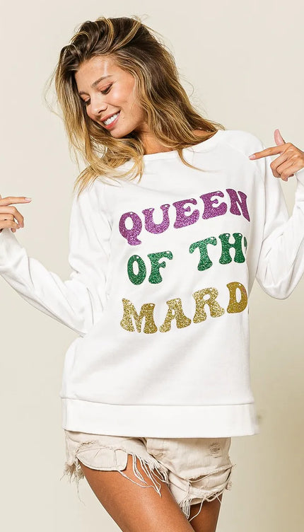 BiBi Queen Of Mardi Glitter Print Mardi Gras Sweatshirt - 2