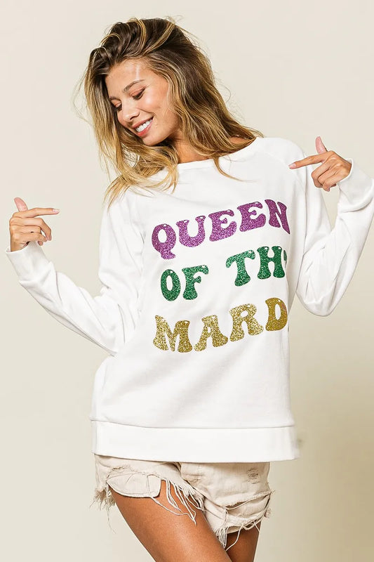 BiBi Queen Of Mardi Glitter Print Mardi Gras Sweatshirt - 2