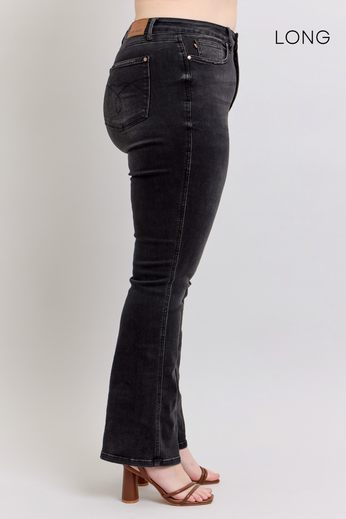 Judy Blue High Waist Tummy Control Black Bootcut Denim Jeans Long Length  88787– Sleekdenim.com