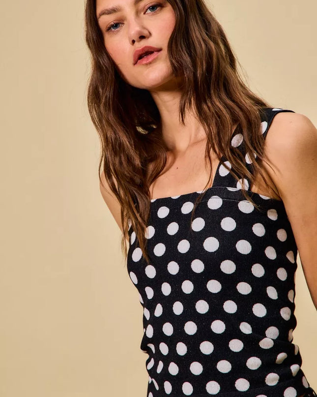 SO ME Polka Dot Knit Crop Seamless Casual Tank - Sleekdenim.com