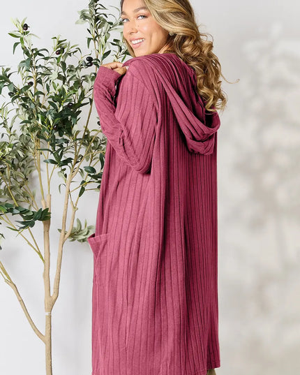 Basic Bae Full Size Hooded Sweater Cardigan - Sleekdenim.com