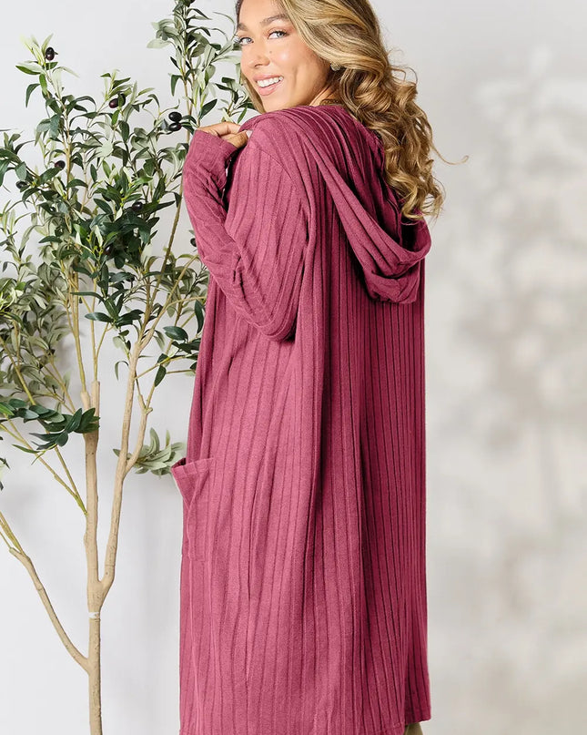 Basic Bae Full Size Hooded Sweater Cardigan - Sleekdenim.com