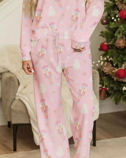 Christmas Tree Nutcracker Print Top and Pants 2pcs Lounge Set - Sleekdenim.com