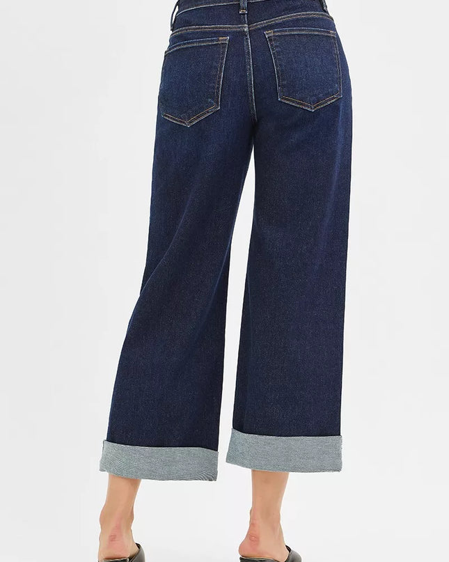 RISEN Mid Rise Fit Ankle Wide Roll Up Jeans - Sleekdenim.com