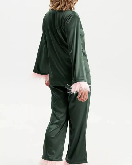 Silky Button Up Top and Pants Lounge Set - Sleekdenim.com