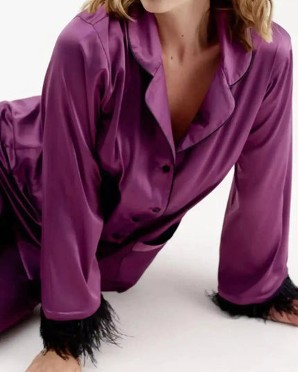 Silky Button Up Top and Pants Lounge Set - Sleekdenim.com