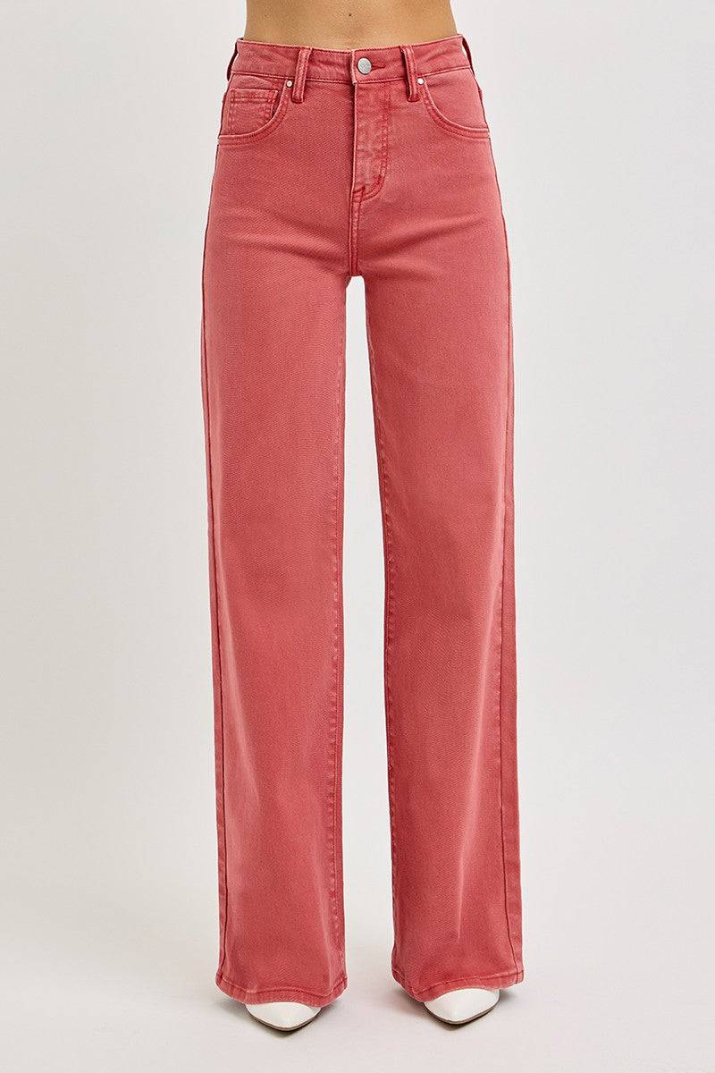 RISEN Full Size High Rise Tummy Control Wide Leg Jeans | Sleekdenim.com