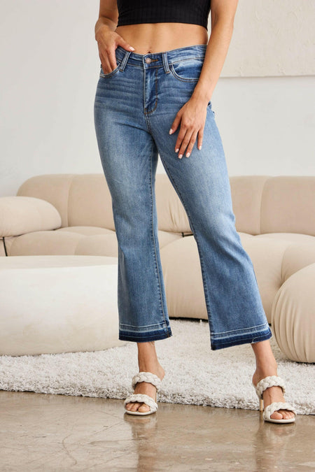 Judy Blue Medium Wash Released Hem Cropped Bootcut Jeans | Sleekdenim.com