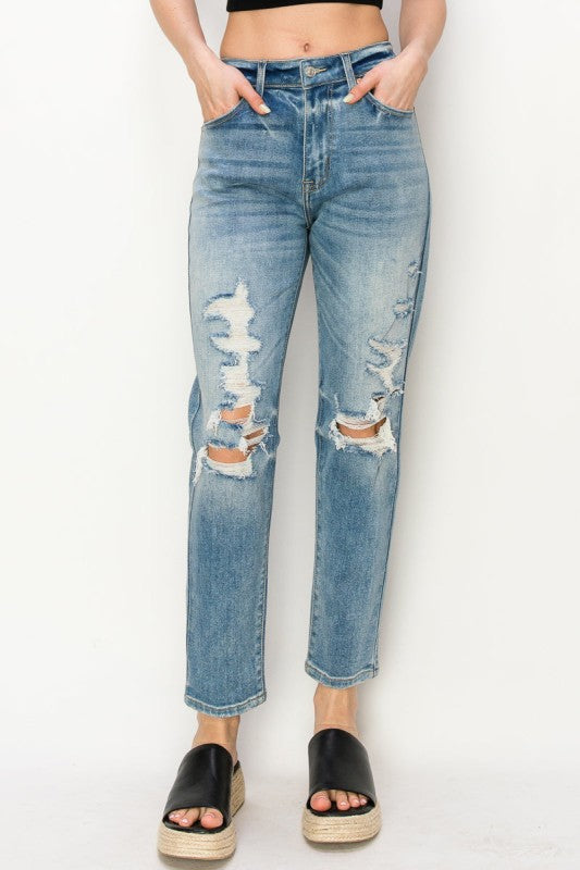 AT1047MML High Rise Stretch Mom Jeans - Sleekdenim.com