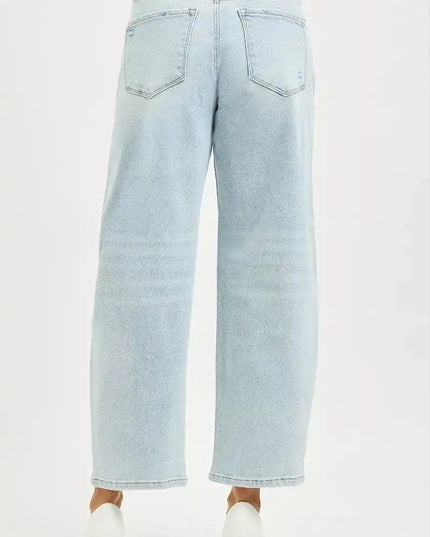 RISEN High Rise Crop Barrel Jeans - Sleekdenim.com
