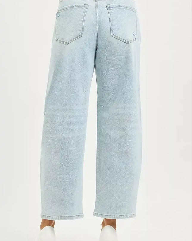 RISEN High Rise Crop Barrel Jeans - Sleekdenim.com