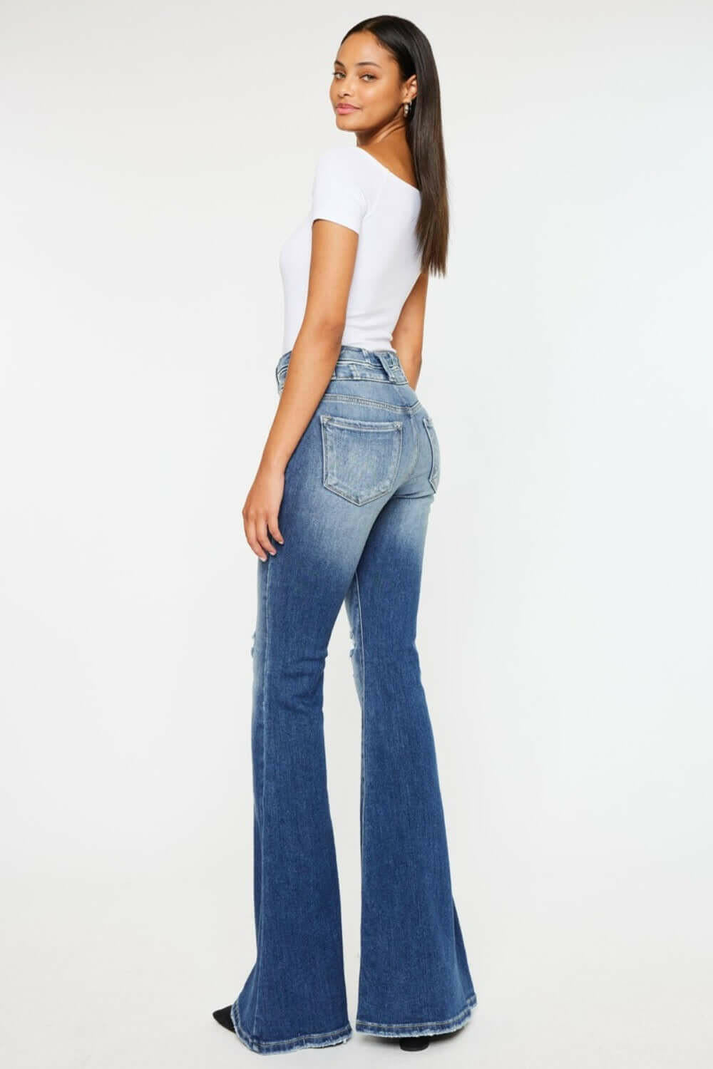 Kancan High Rise Wide Waistband Flare Jeans | Sleekdenim.com