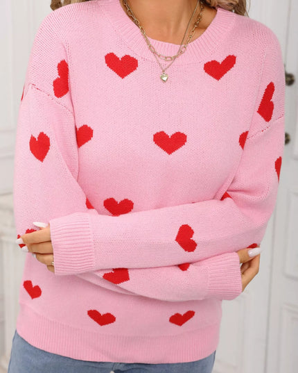 Valentine's Day Heart Pattern Dropped Shoulder Sweater - Sleekdenim.com