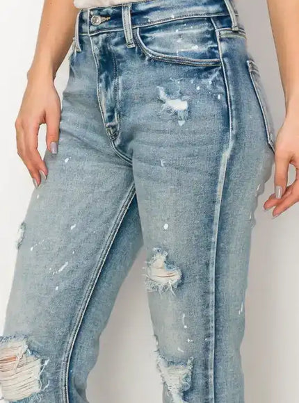 Artemis Vintage AT1050STM High Rise Distressed Straight Jeans - Sleekdenim.com