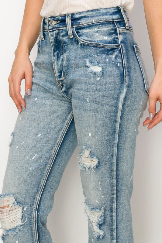 AT1050STM High Rise Distressed Straight Jeans - Sleekdenim.com