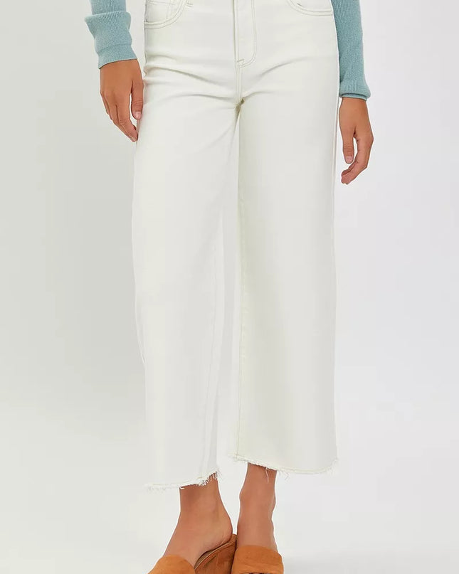 RISEN Tummy Control High Rise Crop Wide Jeans - Sleekdenim.com