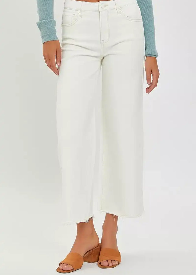 RISEN Tummy Control High Rise Crop Wide Jeans - Sleekdenim.com