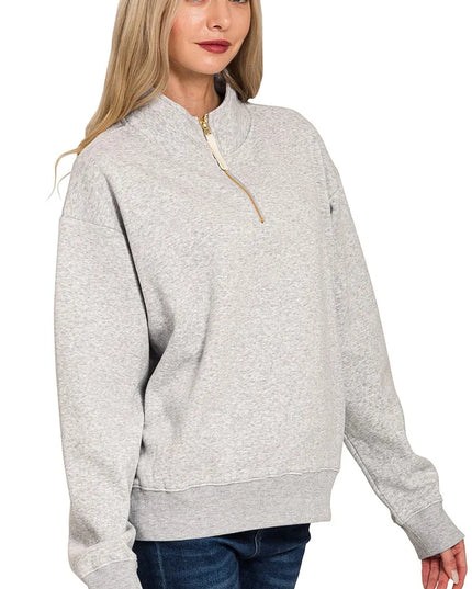 Zenana Fleece Half Zip Sweatshirt - Sleekdenim.com