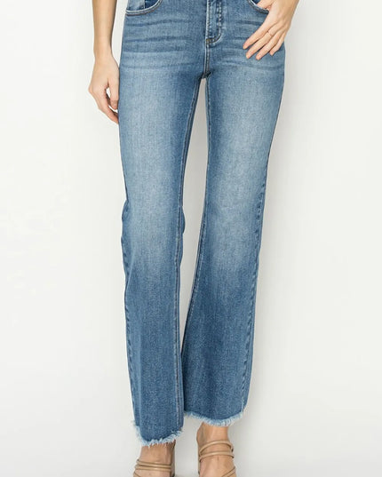 RISEN Mid-Rise Frayed Hem Bootcut Jeans - Sleekdenim.com