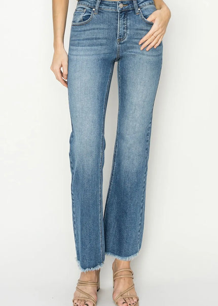 RISEN Mid-Rise Frayed Hem Bootcut Jeans - Sleekdenim.com
