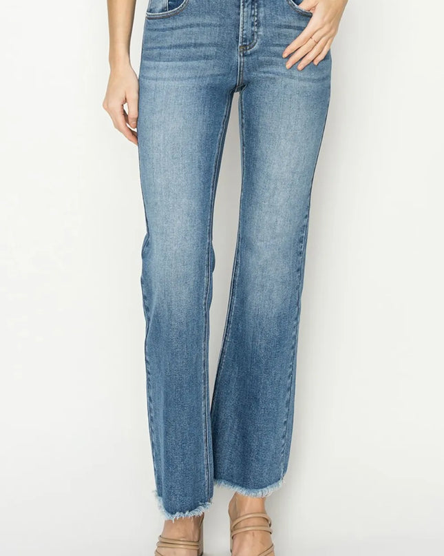 RISEN Mid-Rise Frayed Hem Bootcut Jeans - Sleekdenim.com