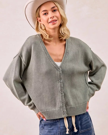 BiBi Washed Sweater V Neck Cardigan - Sleekdenim.com
