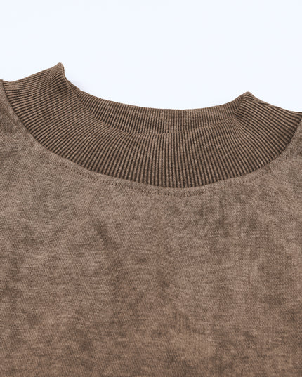 Brown Plain Drop Shoulder Crew Neck Pullover Sweatshirt
