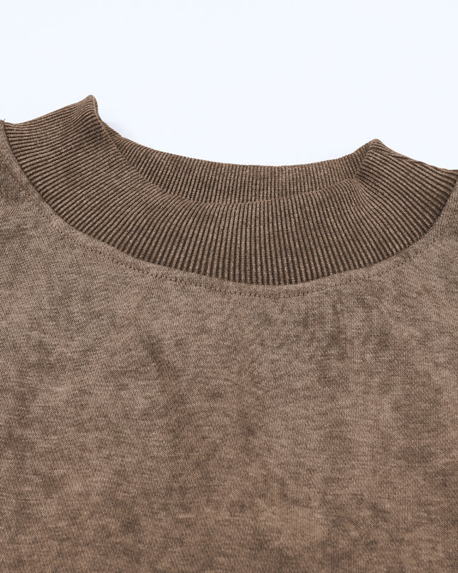 Brown Plain Drop Shoulder Crew Neck Pullover Sweatshirt