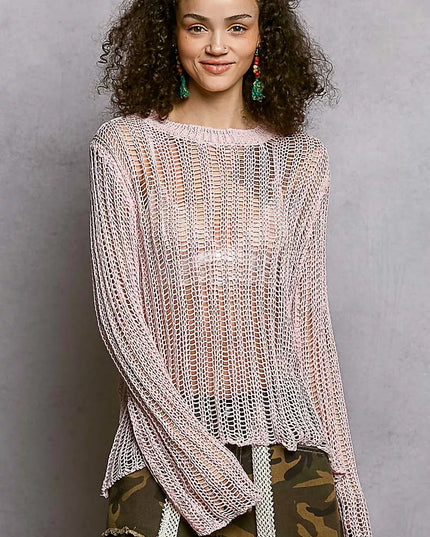 POL Openwork Round Neck Knit Cover Up - Sleekdenim.com