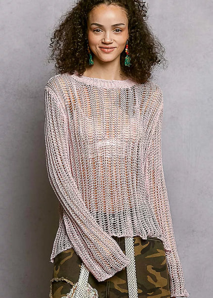 POL Openwork Round Neck Knit Cover Up - Sleekdenim.com