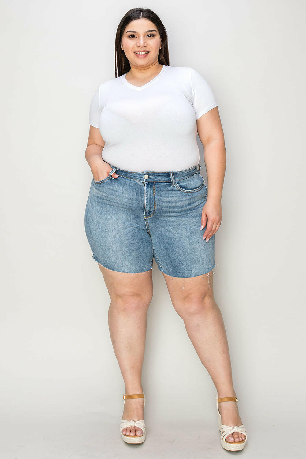 Judy Blue Full Size High Waist Raw Hem Denim Shorts | Sleekdenim.com