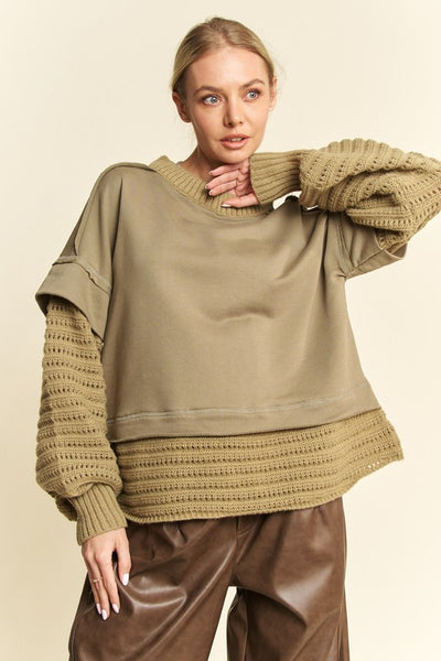 Davi & Dani Faux Layered Round Neck Sweater | Sleekdenim.com