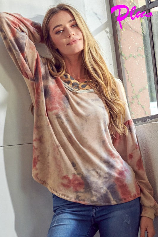 PLUS TIE DYE ANIMAL MIXED TOP