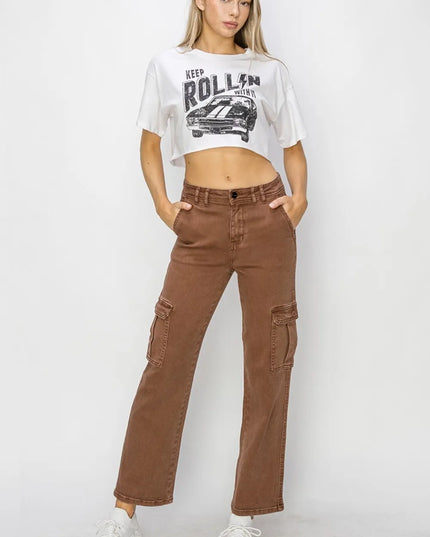 Risen Full Size High Rise Cargo Jeans - Sleekdenim.com