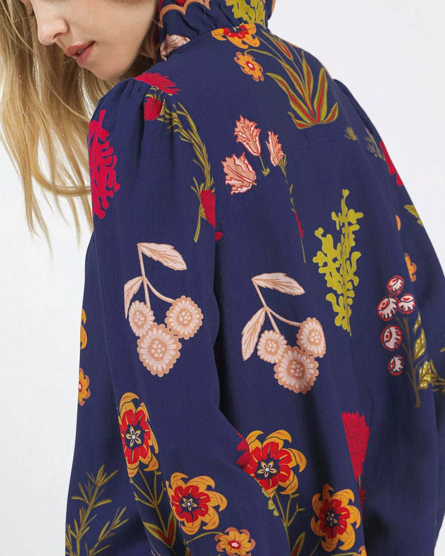 Umgee Flower Print Blouse with Scalloped Neckline - Sleekdenim.com