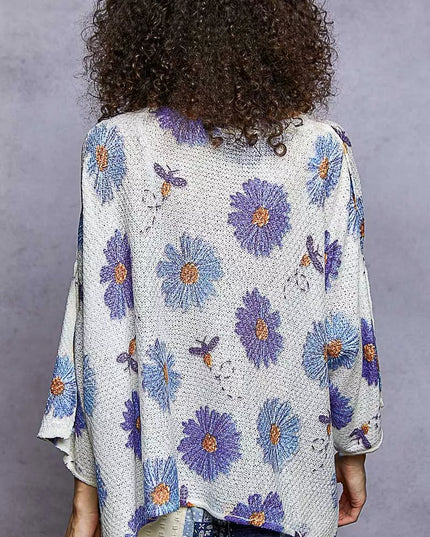 POL Floral Round Neck Rolling Edge Sweater - Sleekdenim.com