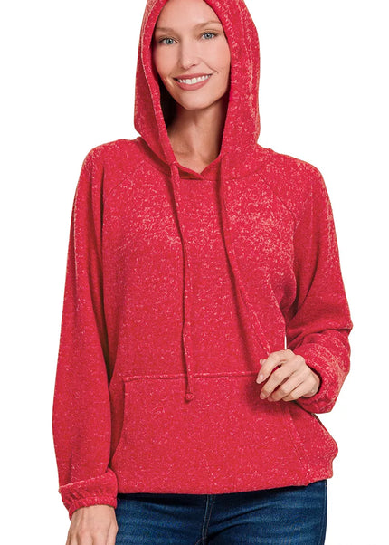 Zenana Brushed Hacci Melange Hooded Sweater - Sleekdenim.com