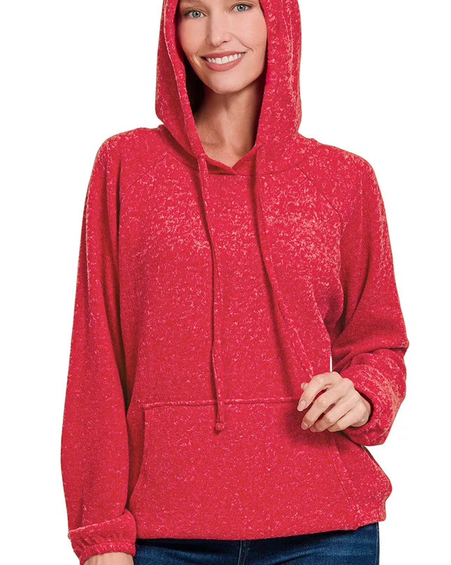 Zenana Brushed Hacci Melange Hooded Sweater - Sleekdenim.com