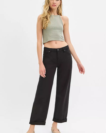 RISEN Tummy Control Mid Rise Ankle Barrel Relaxed Baggy - Sleekdenim.com